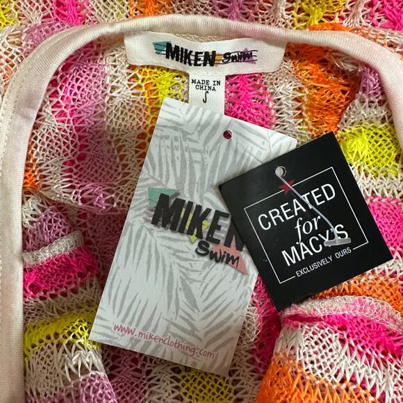 NWT Miken Swim Crochet Cover Up Dress Cream Neon Stripe – Size S - Picture 5 of 6